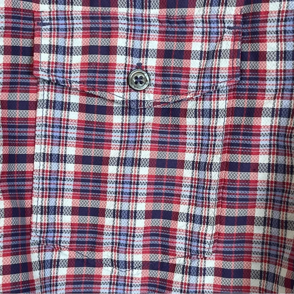 Eddie Bauer Shirt Women’s 3X Purple Pink Plaid Adventurer Roll-Tab Sleeve READ